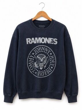 Vintage Faded Navy Punk Rock Distressed Sweatshirt Unisex M